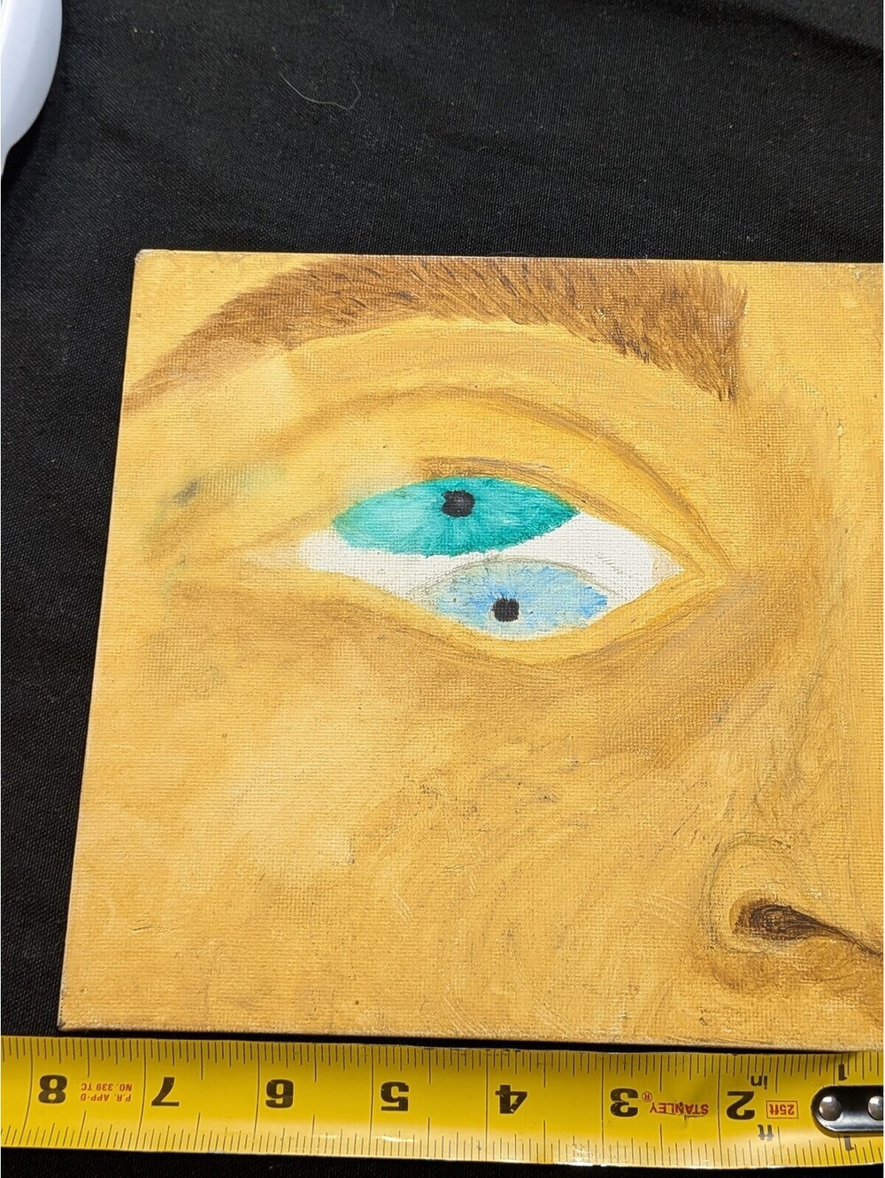 Original Surreal Face Double Eye Painting Small Canvas Outsider Folk Art